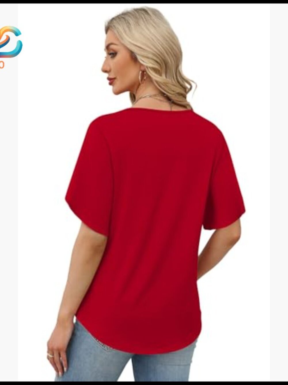 Petite V-Neck Peasant Top with Split Petal Sleeves, Lightweight Polyester Blend - Picture 5 of 7
